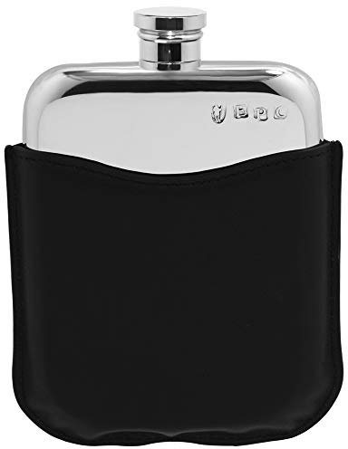 English Pewter Company Flacon 6oz avec pochette de luxe en cuir noir [PLF05]