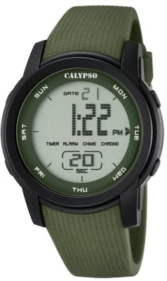 Calypso Orologio Digitale Uomo in Gomma Verde Orologio Sportivo Uomo | Imperm. 10 ATM Data e Calendario, Cronografo, Doppio Fuso Orario, Illuminazione, Allarme, 12 e 24 Ore K5698/4 Color Splash