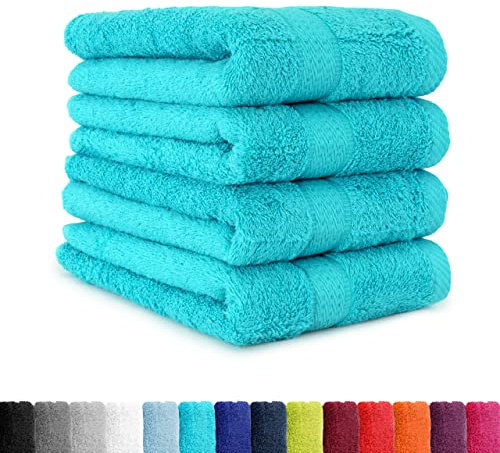 BaSaTex - 4er Pack Handtuch Set für Haushalt & Gäste - Frottee-Handtücher mit Aufhängeschlaufe aus weicher Baumwolle in 50x100cm - Waschtücher für Bad Öko-Tex Made in Green - Türkis