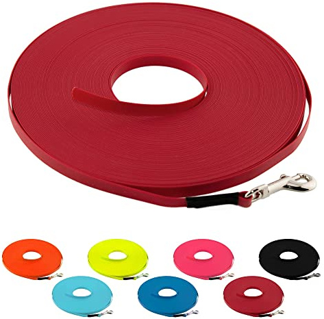 LENNIE Ultraleichte BioThane Schleppleine für Hunde bis 5kg, 5m lang, ohne Handschlaufe, Rot, genäht, 9 mm