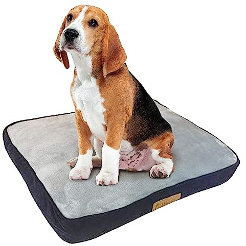 Ellie-Bo Hundebett für Innen, Matratze weich und waschbar, Bezug: Kunstfell mit Seiten aus Kordsamt, Füllung: Polyesterfaser, für 61-cm-Hundekäfig, Größe S: 56 x 41 x 10 cm, in Blau und Grau