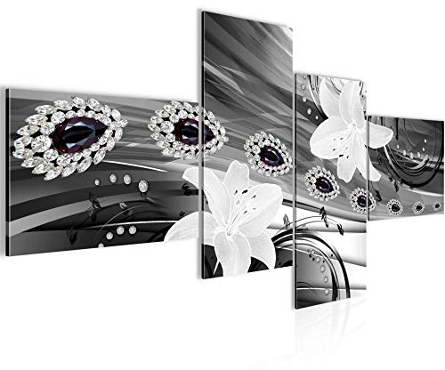 Runa Art Bild Modern Blumen Lilien - Made in Germany - Wandbilder Grau Schwarz Weiss 4 Teilig 207842a