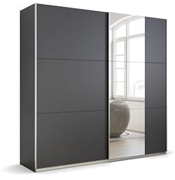Rauch Möbel Kronach Schrank Schwebetürenschrank, 2-türig, Grau metallic, Schwarz, mit 1 Spiegel, inkl. Zubehörpaket Basic 2 Kleiderstangen 2 Einlegeböden, BxHxT 218x210x59 cm