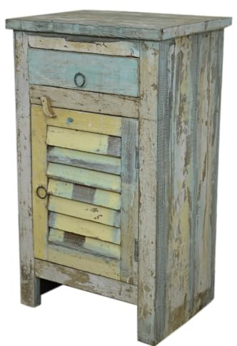 Vintage Beistellschrank, Kommode, Nachttischschrank, Holz, Modell 40 | Massives, liebevoll aufbereitetes Möbelstück, ideal für Antik- und Kolonialstil, vielseitig und dekorativ.