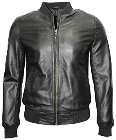Infinity Leather Uomo Sportivo Nero Nappa Bomber Giacca in Pelle