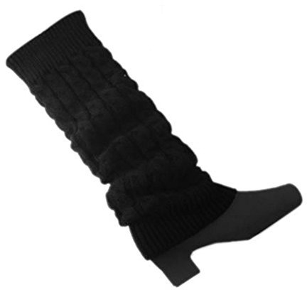 Livecity Winter Damen Mädchen gehäkelte gestrickte Beinstulpen lange Stiefelstulpen Socken Gr. Einheitsgröße, Schwarz