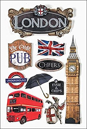 Paper House Productions Die-Cut Dimensional & Glitter Accent Travel Scrapbook Sticker Sheet - Classic London
