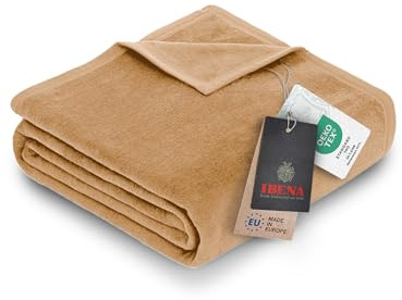 Ibena Porto xl Decke 180x220 cm – Baumwollmischung weich, warm & waschbar, Tagesdecke cognac einfarbig