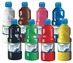 Giotto Akryl Tempera Set 8 x 500 ml (Vit+Gul+Röd+Magenta+Grön+Cyan+Svart+Brun)
