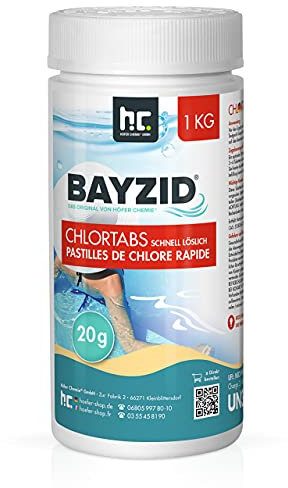 12 x 1 kg Pool Chlor Tabletten 20g BAYZID schnell löslich mit 56% Aktivchlorgehalt für Pool & Schwimmbad von Höfer Chemie