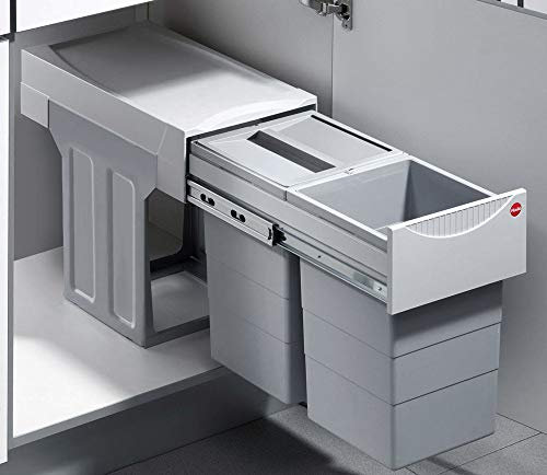 Hailo Abfallsammler TA Swing Tandem 30L | 2x 15 Liter Einbau Abfalleimer mit Behälterdeckel | Abfalltrennung für Küchenunterschrank | Abfallsystem zum Einbauen ab 40 cm Schrankbreite