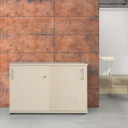 Weber Büro Uni Schiebetürenschrank Sideboard abschließbar 1,2M breit 2OH Ahorn Aktenschrank