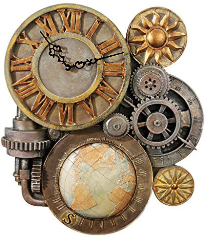 Design Toscano Gears of Time Steampunk Wall Clock Sculpture, Medium 43.25 cm, Polyresin, Full Color