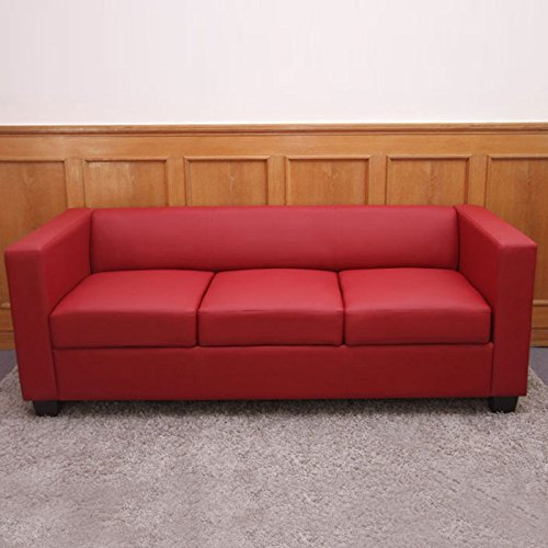 Mendler 3er Sofa Couch Loungesofa Lille - Kunstleder, rot