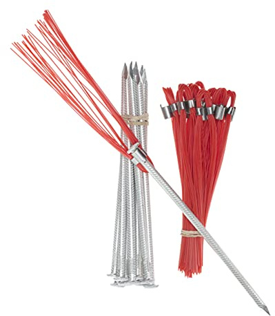 Trail Chasers® Orange Survey Markers, 6 Ground Marking Flags (Whiskers) with Aluminum Stakes, 10 Pack for Survey & Construction