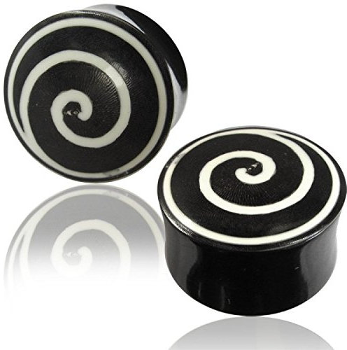CHICNET Horn Plug Spirale schwarz weiß Flesh Tunnel Bone Inlay Organic Expander Tribal Plugs Piercing 06 mm