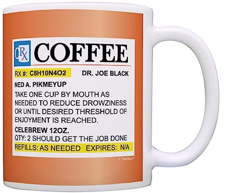 ThisWear Coffee Lovers Gifts Prescription Coffee RX Pill Bottle Pharmacist Gift 11oz Ceramic Coffee Mug with Handle