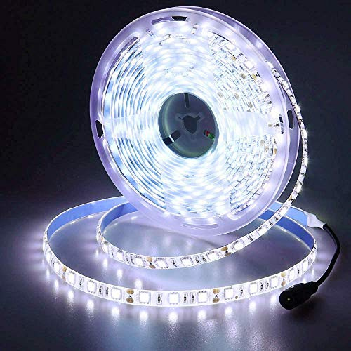 JOYLIT 12V LED Strip 5M Kaltweiß 6000-6500K IP65 Wasserdicht | 300LEDs 5050 SMD Flexibler Streifen Licht Selbstklebend Dimmbar LED Band Beleuchtung für Küche, Garten usw ( Ohne Netzteil )