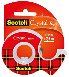 Scotch Crystal Ruban Adhésif Transparent, 1 Rouleau avec Dévidoir Manuel, 19 mm x 7,5 m - Ruban Adhésif Transparent à Usage Général pour l'Ecole, la Maison et le Bureau