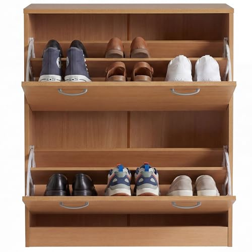 FineBuy Schuhkipper Kiel 75x24x87 cm Buche, 2 Klappen 20 Paar Schuhe | schmaler Schuhschrank aus MDF, Schuhkommode für enge Flure, Schuhregal platzsparend, Schuhablage Diele