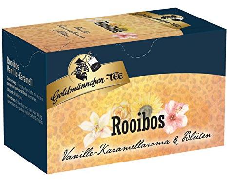 Goldmännchen Tee Rooibos Vanille - Karamell mit Blüten, Rooibostee, Kräutertee im Beutel, 20 einzeln versiegelte Teebeutel
