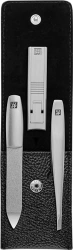 ZWILLING Maniküre Pediküre Set 3-teilig aus 100% Rindleder mit Druckknopfverschluss, Premium, Schwarz