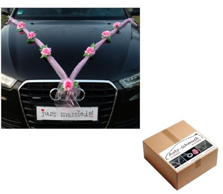 Organza M Auto Schmuck Braut Paar Rose Deko Dekoration Autoschmuck Hochzeit Car Auto Wedding Deko (Rosa/Rosa)