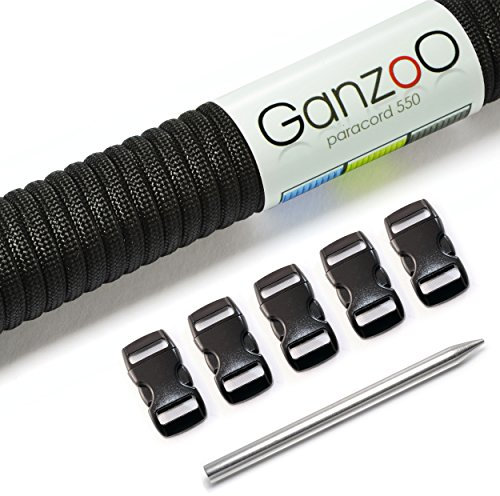 Paracord 550 Seil 30m Set mit 5 Klickverschluss und Nadel, zum Flechten und Knüpfen von Armband, Hundeleine und Halsband, für DIY Projekte, Outdoor Zubehör und Basteln