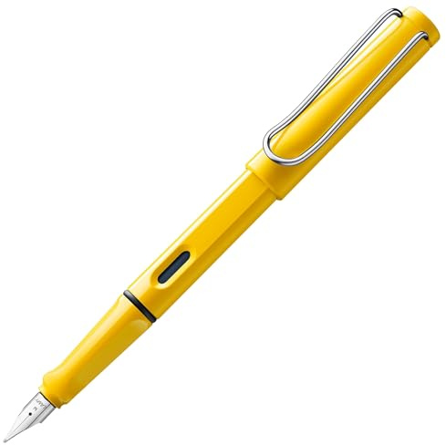 Lamy safari yellow Füller - Füllhalter mit ergonomischem Griff & polierter Stahlfeder in Strichbreite EF - robuster ASA-Kunststoff - inkl. Tintenpatrone T 10 blau - Rechtshänder