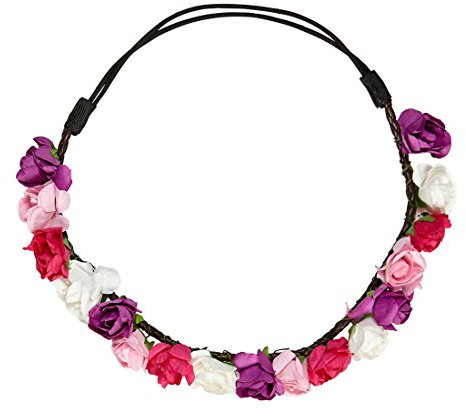 Amakando Blumenkranz Kopfschmuck Hippie Blumen Haarband Rosen Blumenkrone Haarkranz Flower Power Haarschmuck 60er Jahre Kostüm Zubehör Blütenkranz Kopfband
