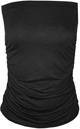 WearAll - Uni Bustier Bandeau Top ruché sans Bretelles - Hauts - Femmes - Noir - 40-42
