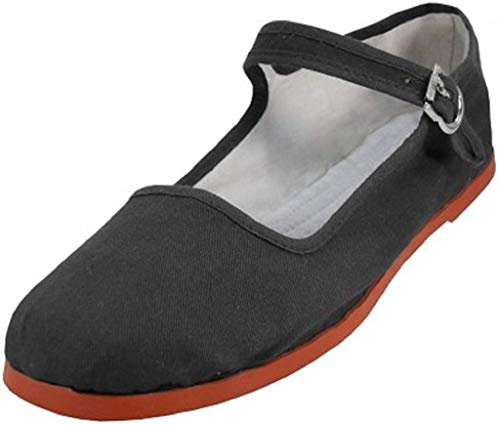 Shoes 18 Womens Cotton China Doll Mary Jane Shoes Ballerina Ballet Flats Shoes 114 Black Canvas 9