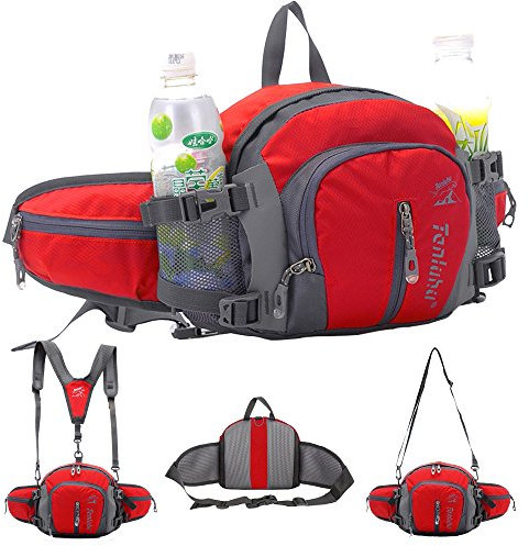 SINOKAL multifunktionale Militärstil Canvas-Pack Gürteltasche Wasser Widerstand Fanny Packungen mit Flaschenhalter für laufen, Wandern, Radfahren, Klettern, Camping Reisen (Rot)