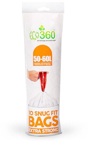 EcoBag - 10 Pack White Kitchen Drawstring Bin Liner - 60L - 28 Micron - Durable, Brabantia Compatible, Eco-Friendly, Tear Resistant, Clear Recycling Bags