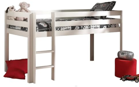 VIPACK PIHSZG14 Spielbett Pino, Maße 210 x 114 x 106 cm, Liegefläche 90 x 200 cm, Kiefer massiv weiß lackiert