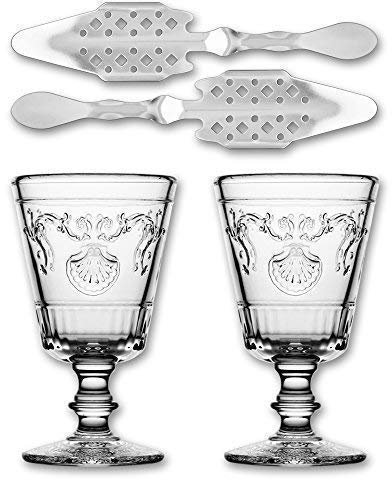 2X La Rochere Absinth Glas Versailles 200ml + 2X Absinth Löffel Losanges 41