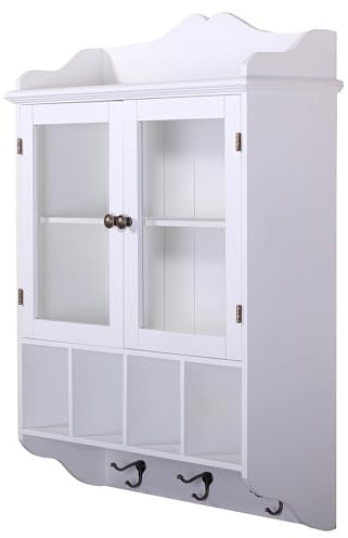 DESIGN DELIGHTS Landhaus WANDSCHRANK Lotta | antik weiß, 4 Ablagefächer, Glastüren | Shabby Chic, Regal