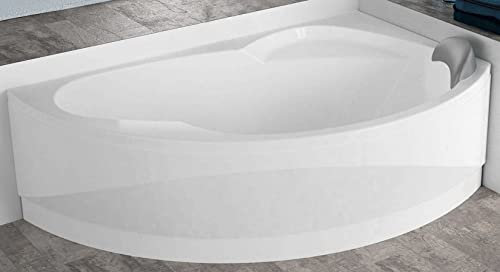 Vasca Bagno Angolare Angolo Asimmetrica Curva Novellini Vogue Standard Telaio Colonna Destra Pannello Frontale 150x85 H55 cm 140 Litri Poggiatesta Guscio Tradizionale Acrilico Finitura Bianco Lucido