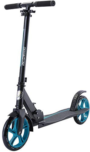 STAR SCOOTER Aluminium Kick Scooter Kinder Tret Roller für Jungen und Mädchen ab 7 Jahre | Big 205mm Wheel mit Wave Trittbrett auch für Erwachsene | Schwarz