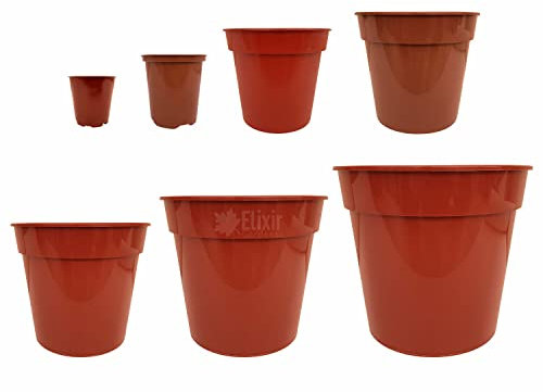 Elixir Gardens | Strong Deep Terracotta Recycled Plastic Plant Pots | Various Sizes/Quantities Available | 21cm x 2
