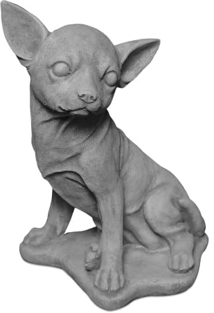gartendekoparadies.de Niedlicher Chihuahua Hund Steinfigur, H. 31 cm, 6 kg, Grau, Frostsicher aus Steinguss für Außenbereich
