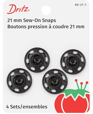 Dritz 80-21-1 Sew-On Snaps, Black, Size 10, 4-Count (Pack of 1)