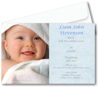 40 Personalised Baby Birth Boy Announcement cards - Thank You Cards With Envelopes AC