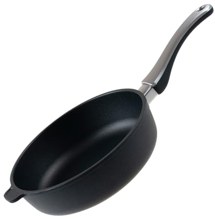 Pfannen Harecker Guss-Hochrandpfanne 24 cm Ø | tiefe Alupfanne mit Antihaft-Versiegelung | für Induktion, Ceran, Gas, Elektro | ofenfest, schnittfest | fettarm Kochen | Produktion in Deutschland
