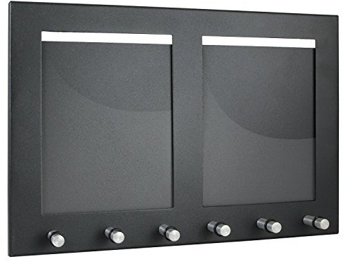 HMF 10830-02 Tabla para colgar llaves con 2 portafotos, caja de llaves, 6 ganchos, 29,7 x 20 x 4,3 cm, negro