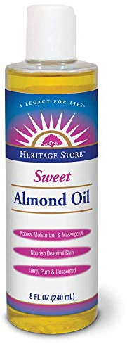 HERITAGE STORE Sweet Almond Oil with Vitamin E, Unscented (Btl-Plastic) | 8oz