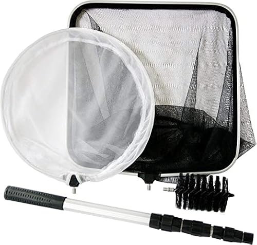 Pond Maintenance Kit, All in One Water Garden Koi Fish Pond Kit | Includes Skimming Net, Fish Catching Net, Round Pond Brush Head & Telescoping Pole