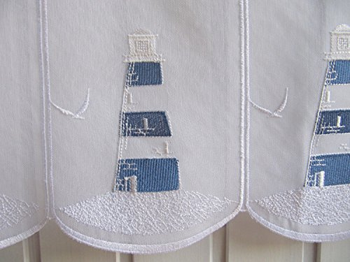 Arinosa Scheibengardine Weiß Blau Leuchtturm Stick H 45 oder 60 cm/Br. ab 1 Meter, Höhe:60