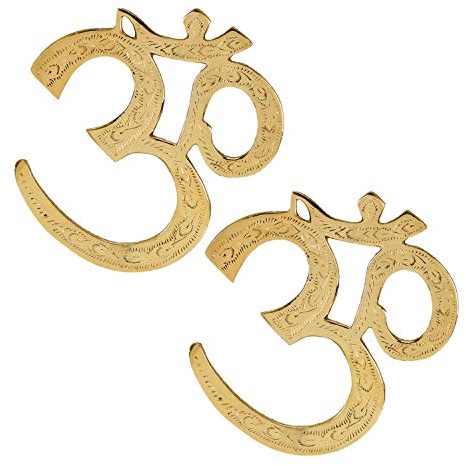 Zap Impex Bellissimo ottone Om, appeso Om/Aum, incisione, Om con lacca oro, ottone fuso a mano, decorativo, simbolo OM - 1 paio (2 pezzi) (21 cm)