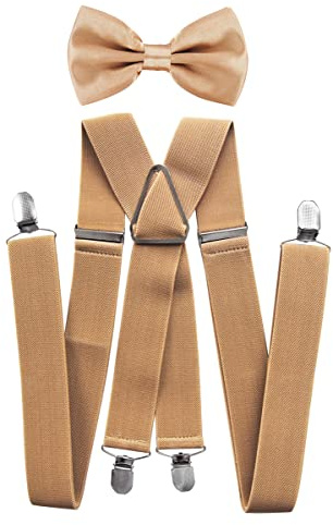 axy Herren Hosenträger mit Fliege - 4 Starken Clips X-Form